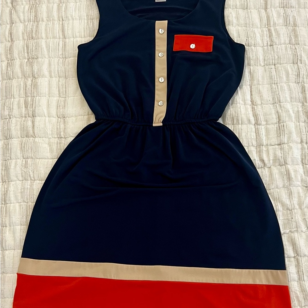 Stylish Navy and Orange Sleeveless Dress